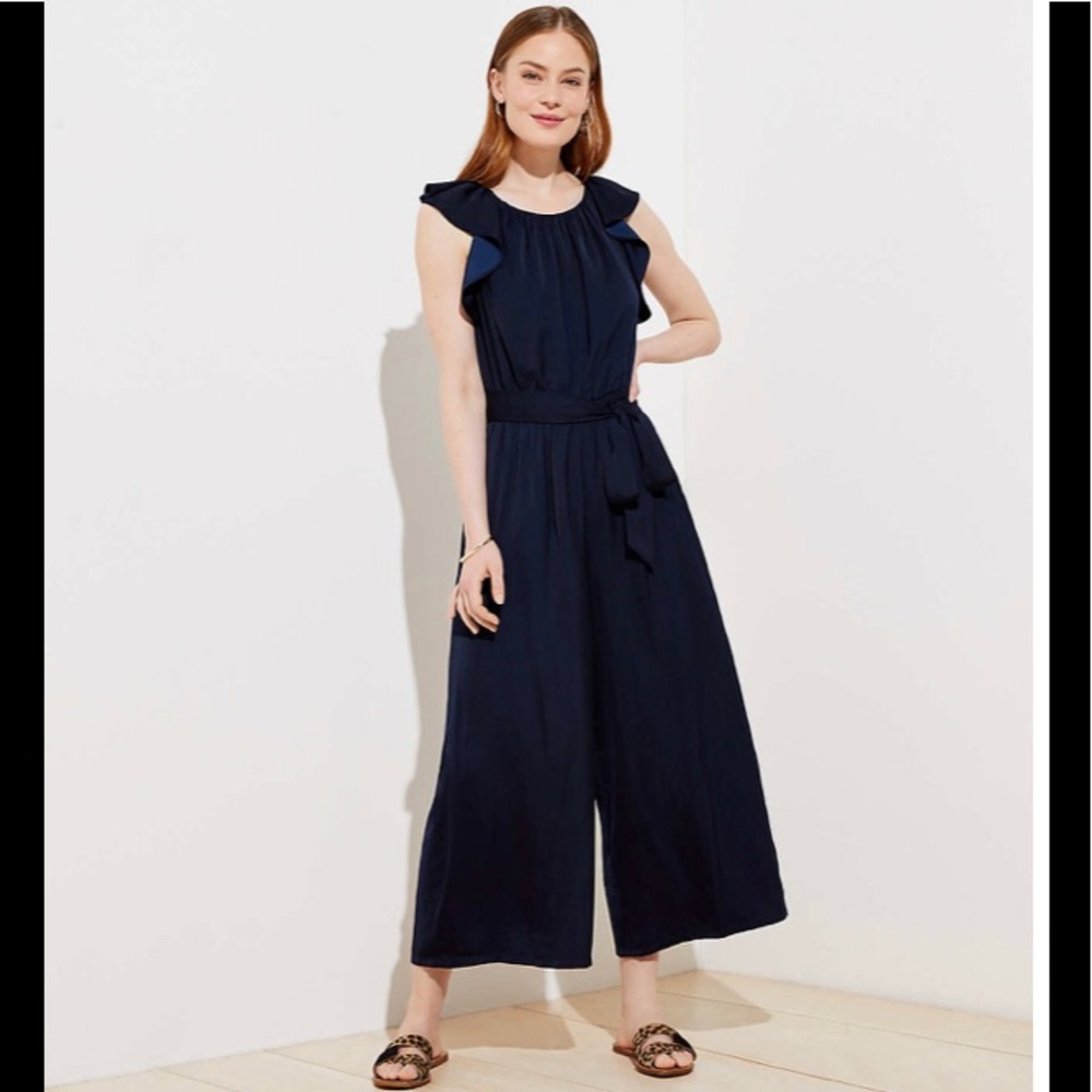 Loft Navy Tie Waist Jumpsuit